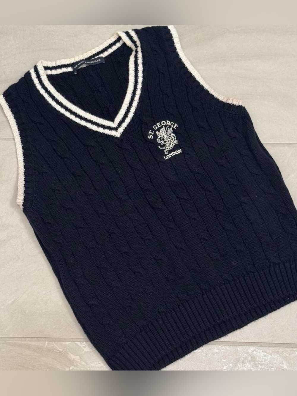 Brandy Melville Navy Cable Knit St George Sweater Vest Preppy Old Money